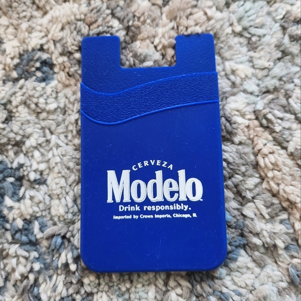 Cerveza Modelo Dual Pocket Slim Silicone Phone Wallet Sticker Holder Blue White